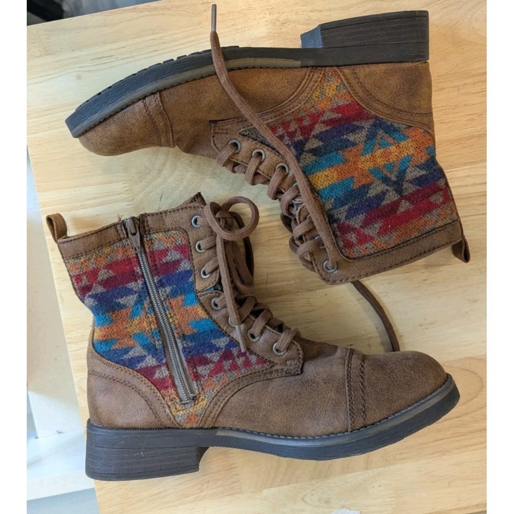 Mossimo Combat Ankle Boots 9.5 Aztec Rainbow Side Zip Festival Boho Southwestern - Picture 4 of 10